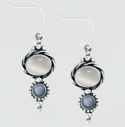 Sterling Silver Drop Dangle Earrings With White And Grey Moonstones